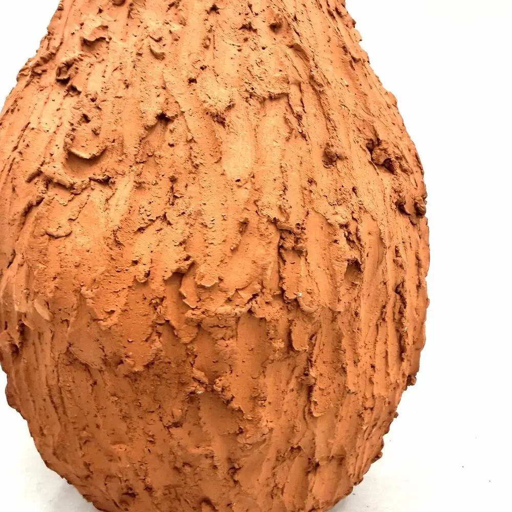 Vintage Unique Hand-Sculpted Studio Pottery Textured Clay Terracotta Vase 10.5